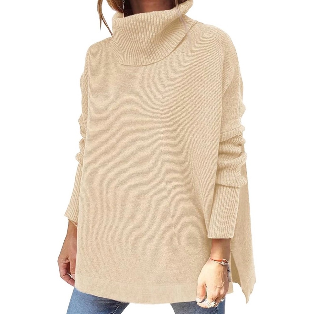 Cozy Cream Turtleneck Sweater Poncho